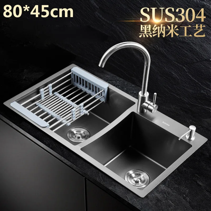 

hand double bowl groove nano 304 stainless steel sink basin thickening on the stage the audience to wash dishes by hand