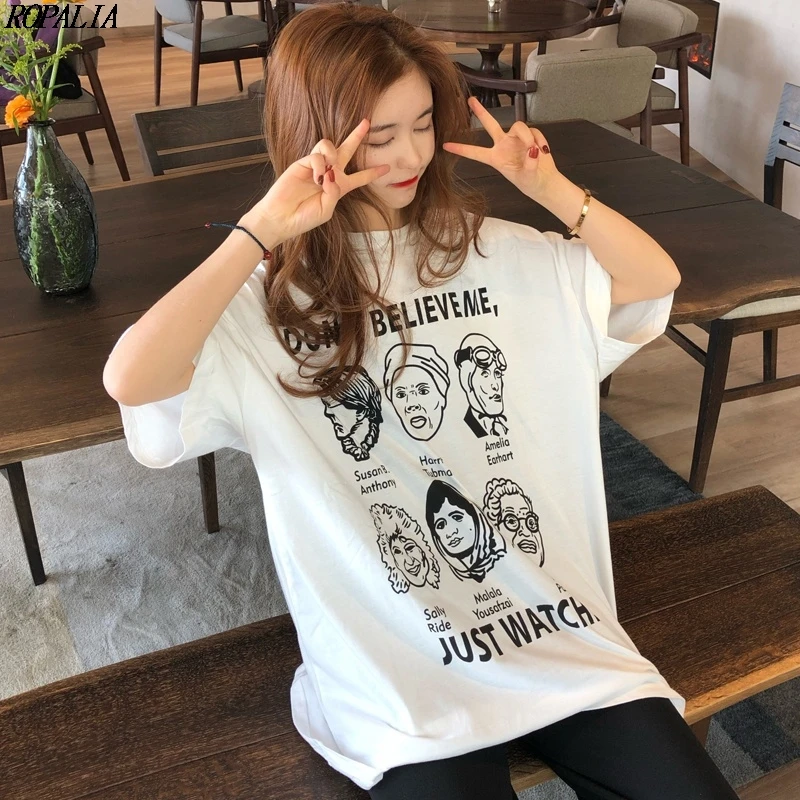 Korean Style Women Round Neck T-Shirts Cartoon Head Portraits Print Short Sleeve T-Shirt With Hole
Korean Style Women Round Neck T-Shirts Cartoon Head Portraits Print Short Sleeve T-Shirt With Hole