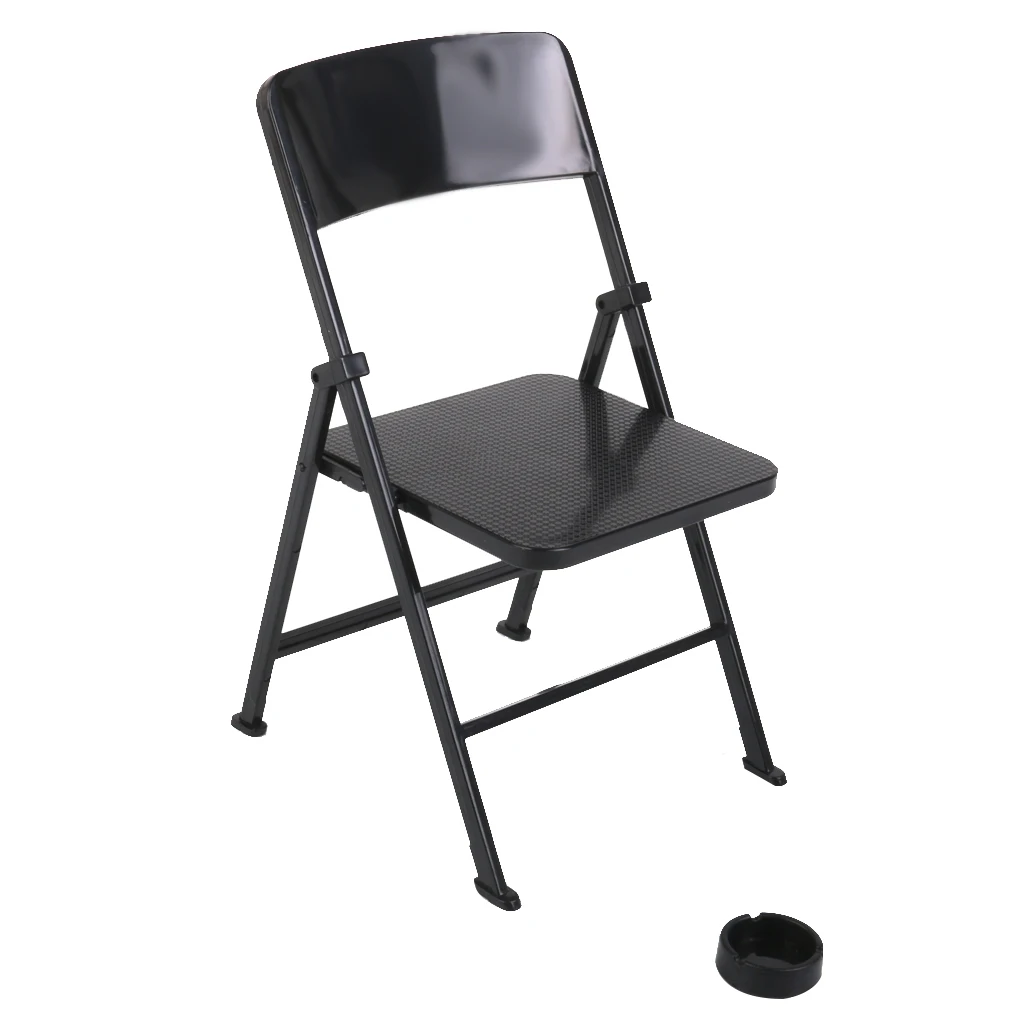 1/6 Scale Mini Folding Chair with Ashtray for Dolls Action Figures Black 1/6 Scale Mini Folding Chair with Ashtray for Dolls Action Figures Black