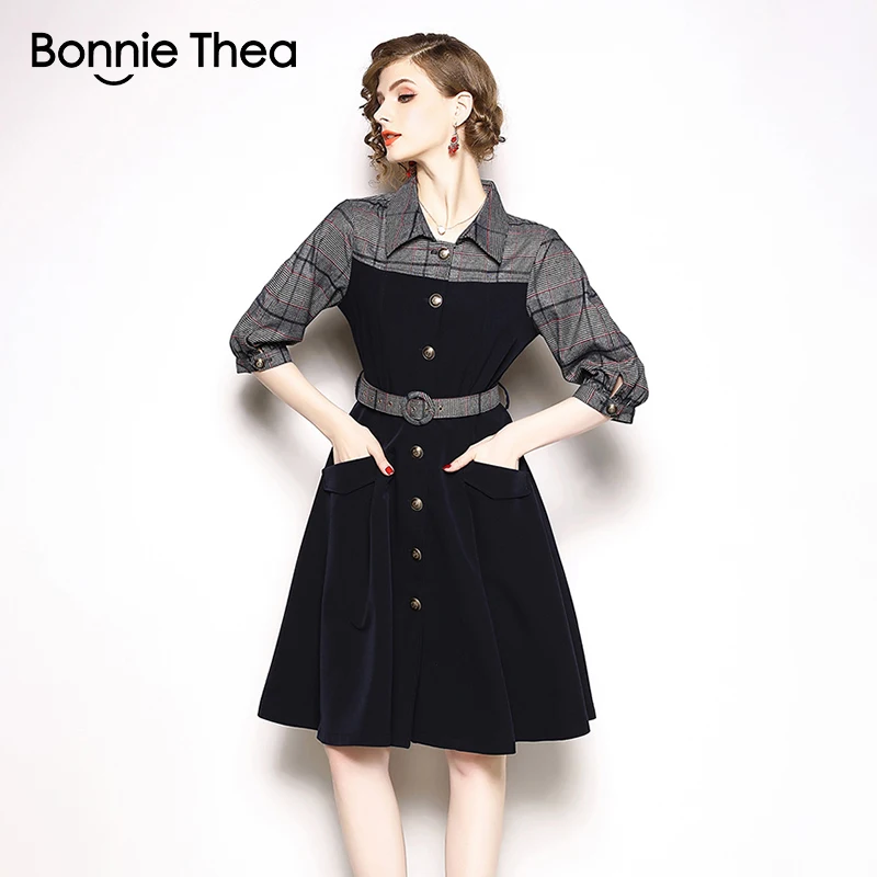 Bonnie Thea women blue Winter dress women Autumn Elegant Patchwork Plaid party dress office work ladies short dresses vestidos
Bonnie Thea women blue Winter dress women Autumn Elegant Patchwork Plaid party dress office work ladies short dresses vestidos