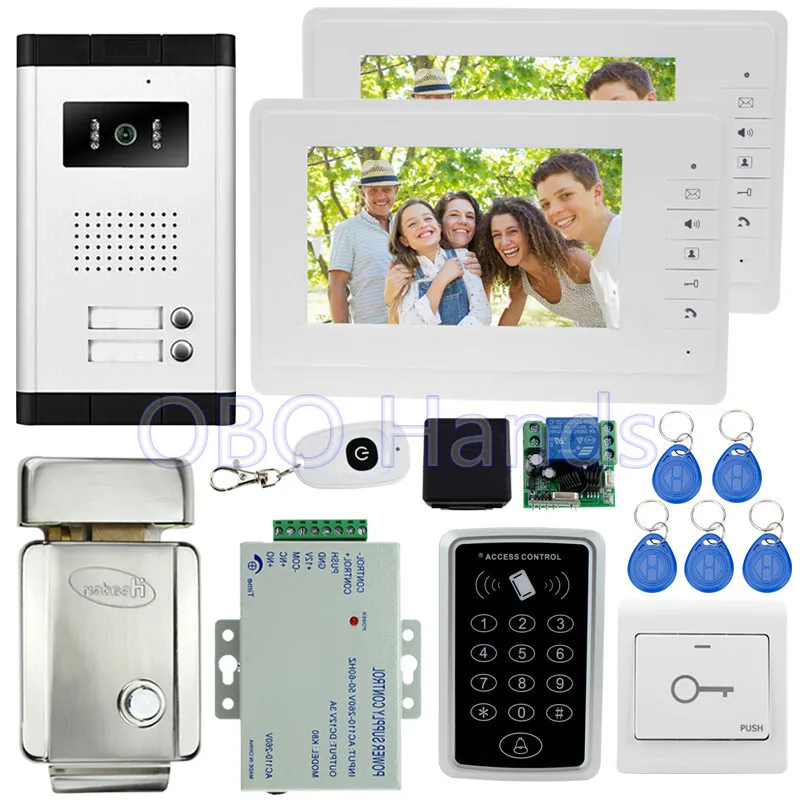 7'' wired color video door phone intercom system kit set with 1 camera+2 monitors+access control keypad+EM lock for 2 families
7'' wired color video door phone intercom system kit set with 1 camera+2 monitors+access control keypad+EM lock for 2 families