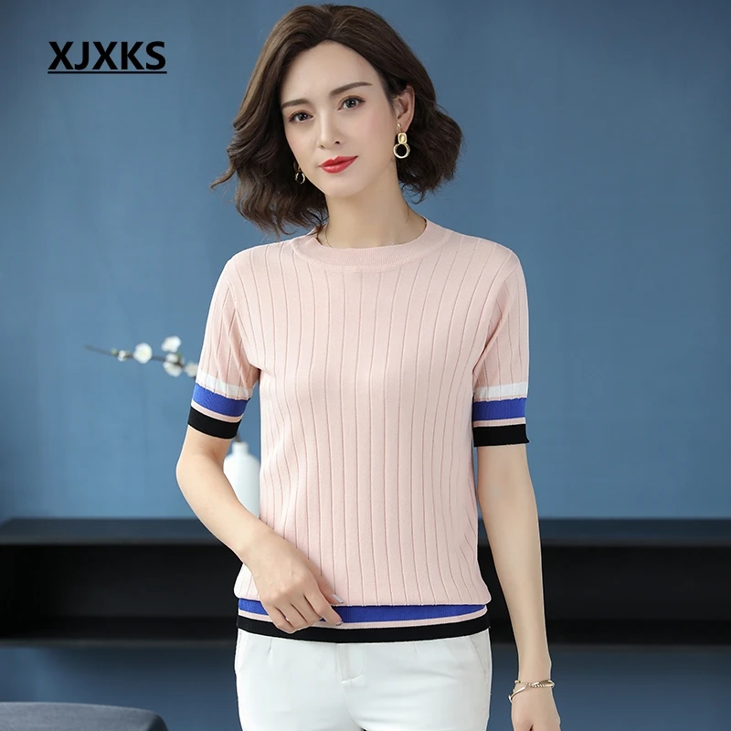 XJXKS Women Clothes 2019 Short-sleeved T-shirt Summer New Comfortable Thin Knitted High Quality Casual T-shirt Young Women Tops
XJXKS Women Clothes 2019 Short-sleeved T-shirt Summer New Comfortable Thin Knitted High Quality Casual T-shirt Young Women Tops