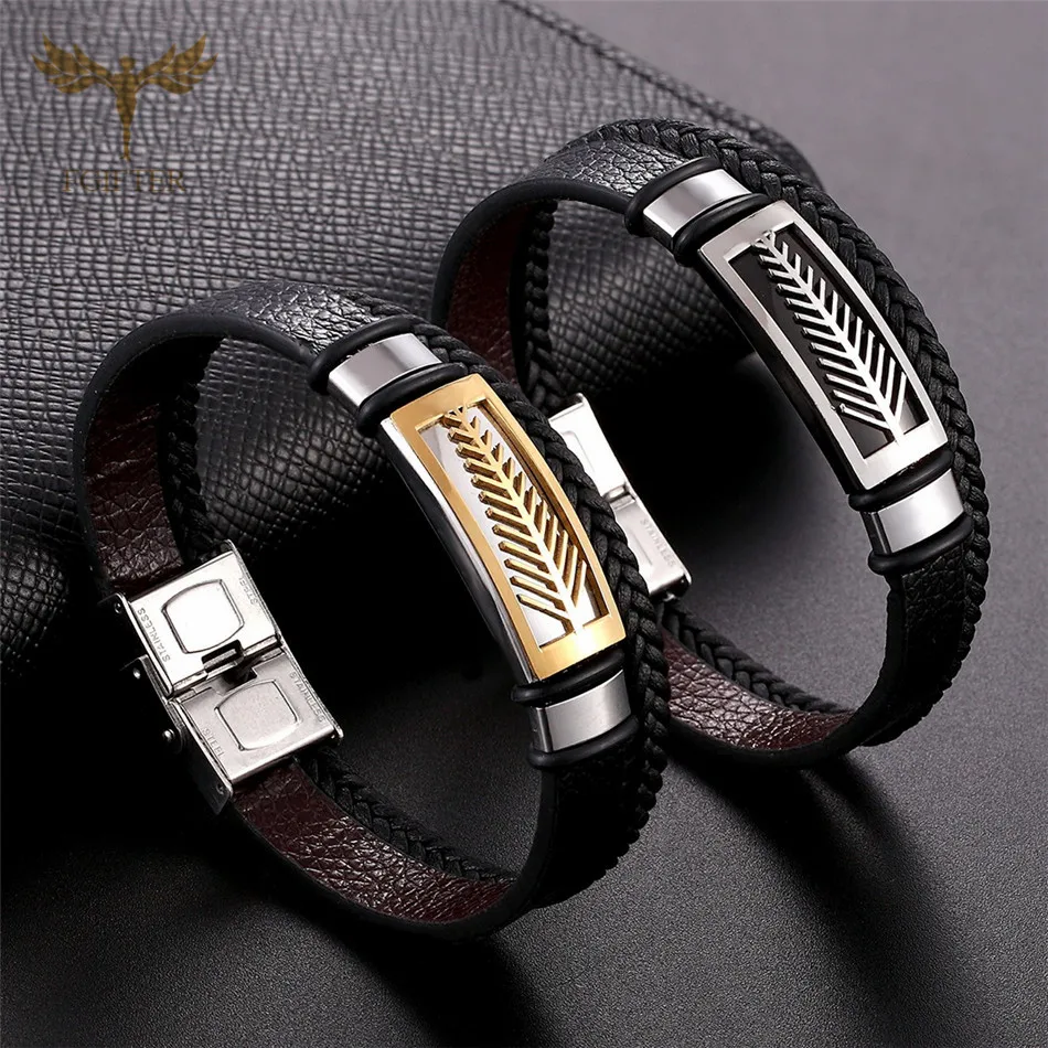 Fashion Womens Jewellery Stainless Steel Leaf Charm Bracelets Braided Leather Multi Layer Bracelet Cuff Bangles Men Women Gift
Fashion Womens Jewellery Stainless Steel Leaf Charm Bracelets Braided Leather Multi Layer Bracelet Cuff Bangles Men Women Gift