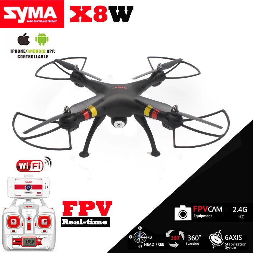 

Syma X8W Quadcopter FPV WiFi Real-Time 2.4G 4ch 6 Axis with 2MP Camera Big RC Drone Helicopter remote control Holder As Gift