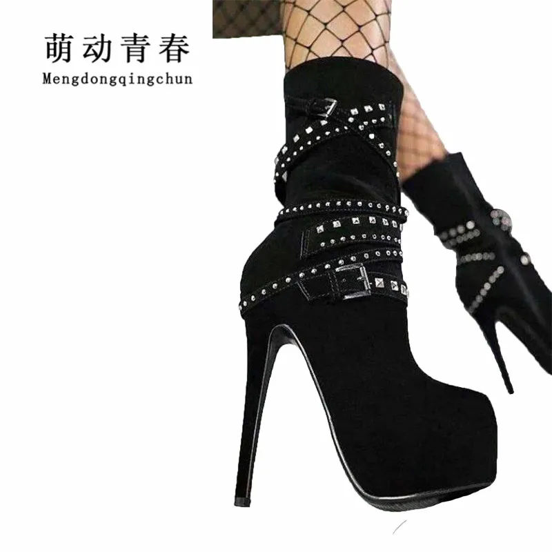 Fashion Women High Heels Boots Platform Round Toe Rivet Ankle Boots Narrow Band Buckle Strap Sexy Wedge Winter Knight Boots
Fashion Women High Heels Boots Platform Round Toe Rivet Ankle Boots Narrow Band Buckle Strap Sexy Wedge Winter Knight Boots