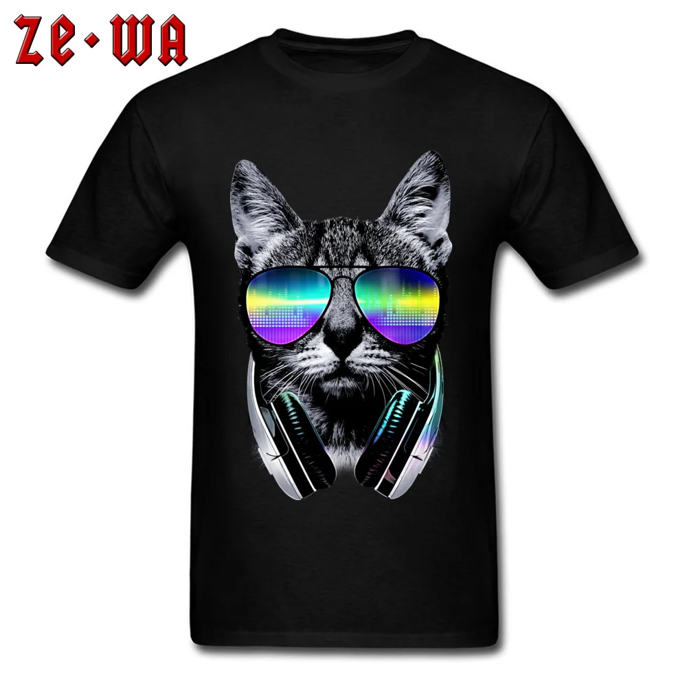 Music Lover Cat V.II 100% Cotton Men Short Sleeve Tops T Shirt Birthday Lovers Day T-Shirt Camisa T-shirts Wholesale O-Neck Music Lover Cat V.II black