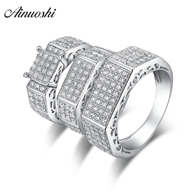AINUOSHI свадебные комплекты обручальных колец из стерлингового серебра 925 пробы для