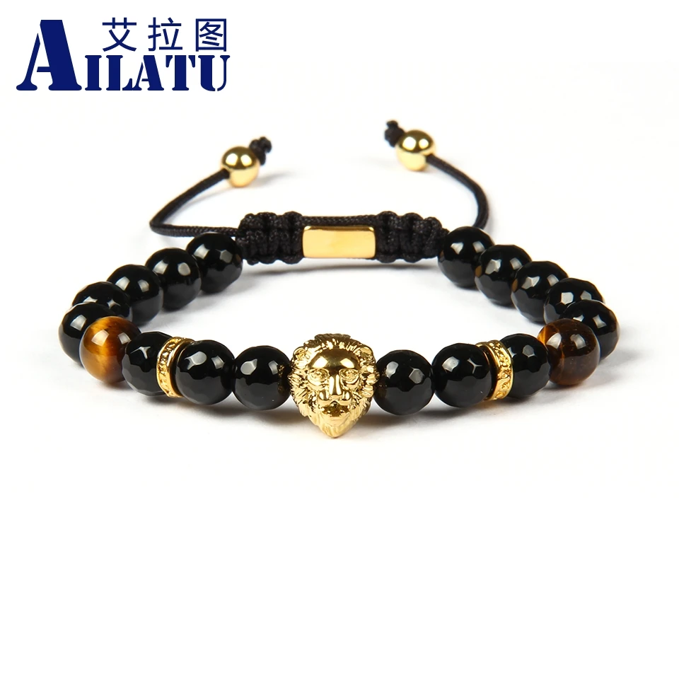 Ailatu Animal Charm Bracelet Stainless Steel Lion Head Men Bracelet with Natural Faceted Black Onyx Stone Beads Top Quality
Ailatu Animal Charm Bracelet Stainless Steel Lion Head Men Bracelet with Natural Faceted Black Onyx Stone Beads Top Quality