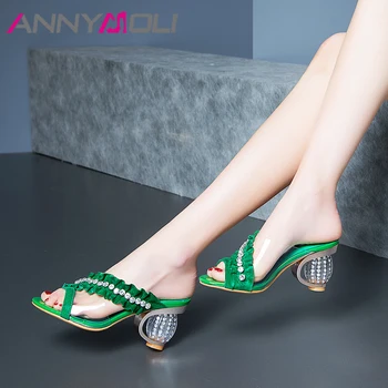ANNYMOLI Women Slides Summer Shoes Crystal Strange Style High Heel Shoes Transparent Peep Toe Slippers Female Sandals Green 39
ANNYMOLI Women Slides Summer Shoes Crystal Strange Style High Heel Shoes Transparent Peep Toe Slippers Female Sandals Green 39