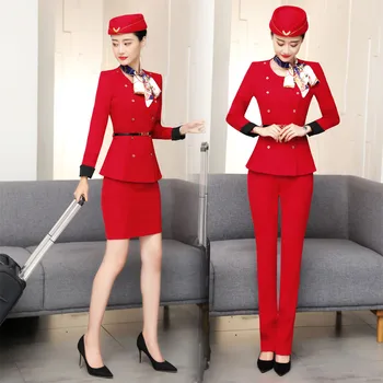 IZICFLY New Style Red Airline Stewardess Waiter Clothes Women pant suit Hotel Reception spa Restaurant Waitress Uniform For Work
IZICFLY New Style Red Airline Stewardess Waiter Clothes Women pant suit Hotel Reception spa Restaurant Waitress Uniform For Work