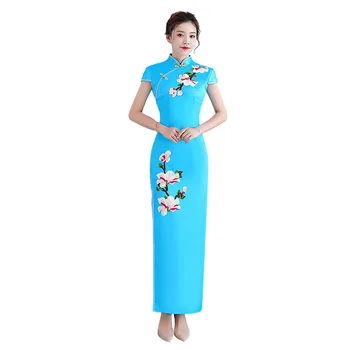 Embroidery Floral Lake Blue Elegant Satin Handmade Button Silm Qipao Chinese Traditional Women Dress Vintage Lady Sexy Cheongsam
Embroidery Floral Lake Blue Elegant Satin Handmade Button Silm Qipao Chinese Traditional Women Dress Vintage Lady Sexy Cheongsam