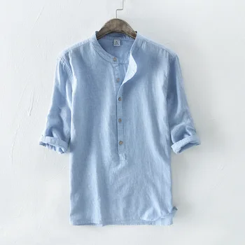 New Men's Cotton Linen Shirts Hight Quality Striped Fabric Slim Stand Collar Men's Simple Three Quarter Shirts M L XL 2XL 3XL
New Men's Cotton Linen Shirts Hight Quality Striped Fabric Slim Stand Collar Men's Simple Three Quarter Shirts M L XL 2XL 3XL