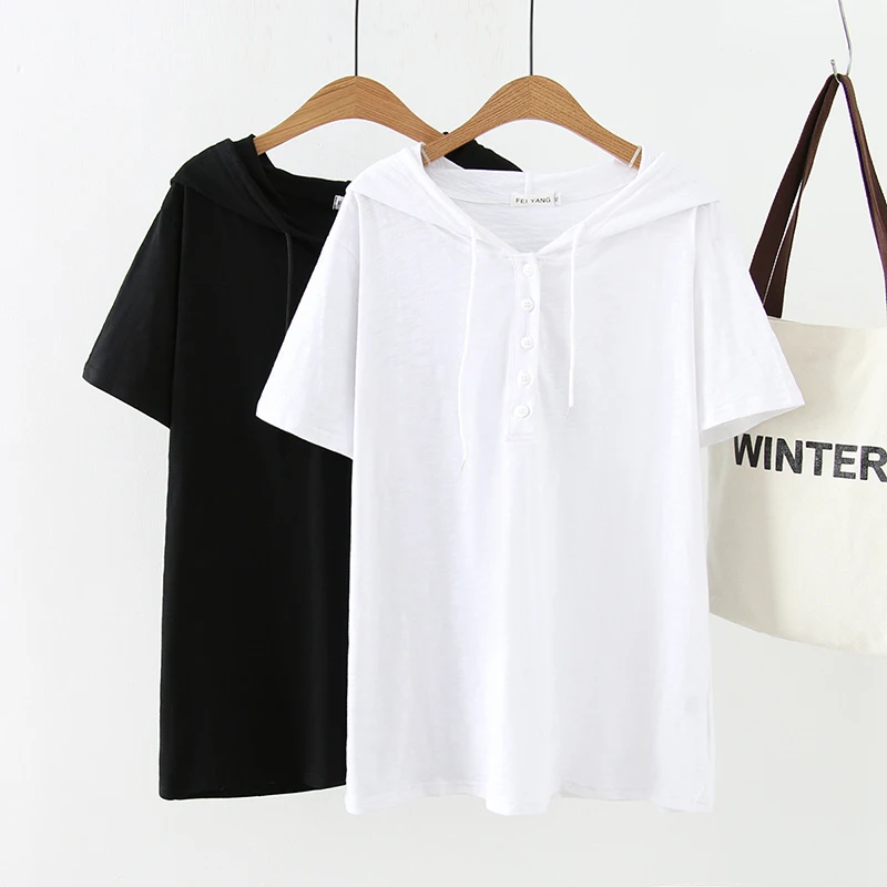 Plus size black & white button cotton women Tshirts 2019 Summer hooded ladies tees female t shirt short sleeve t-shirts tops
Plus size black & white button cotton women Tshirts 2019 Summer hooded ladies tees female t shirt short sleeve t-shirts tops