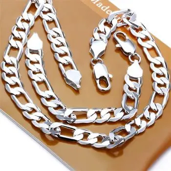 High quality silver plated 925 de Prata 12MM Width Figaro Chain men male big chain heavy necklace bracelet wholesale jewelry set
High quality silver plated 925 de Prata 12MM Width Figaro Chain men male big chain heavy necklace bracelet wholesale jewelry set