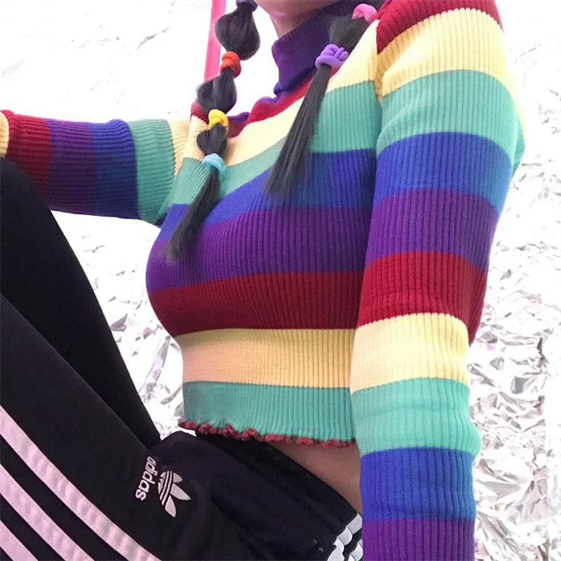 2019 Autumn Winter Striped Sweater Women Korean Style Rainbow Cropped Knit Sweater Mujer Tops Vintage Pullover Jumpers feminino
2019 Autumn Winter Striped Sweater Women Korean Style Rainbow Cropped Knit Sweater Mujer Tops Vintage Pullover Jumpers feminino
