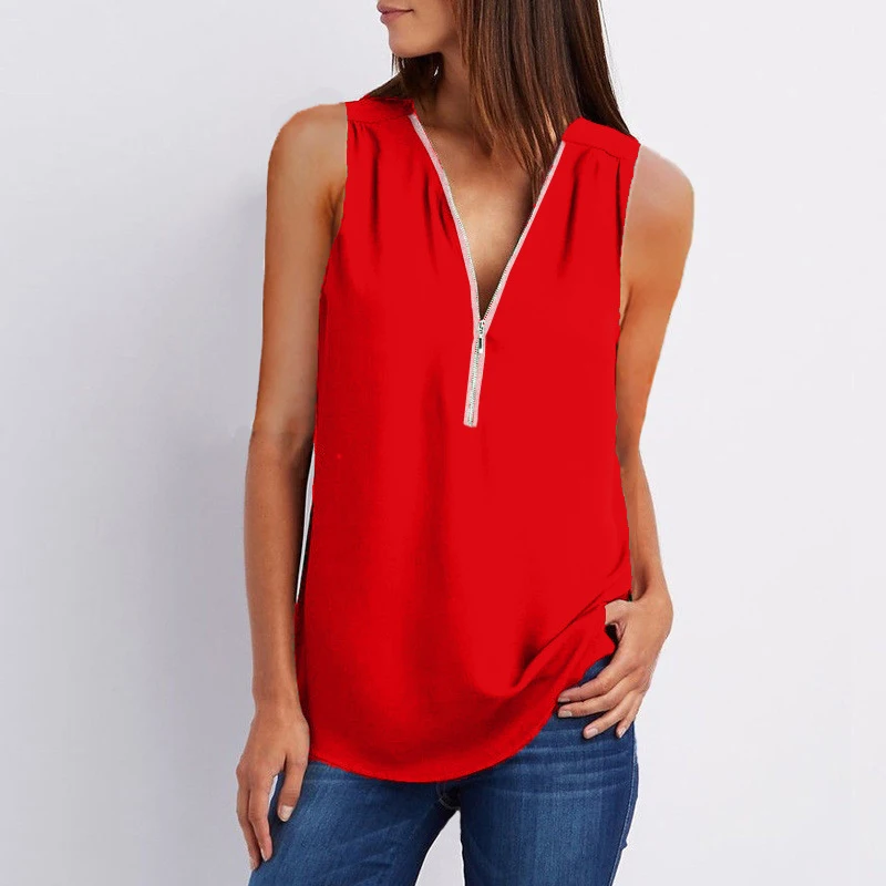 Sexy V Neck Zipper Shirt Fashion Sleeveless Chiffon Blouse Summer Women Casual Loose Tees Tank Tops Ladies Vest Plus Size S-3XL
Sexy V Neck Zipper Shirt Fashion Sleeveless Chiffon Blouse Summer Women Casual Loose Tees Tank Tops Ladies Vest Plus Size S-3XL