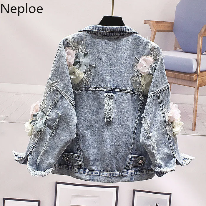 Neploe Women 2019 New Autumn 3D Flower Denim Jacket Casual Jean Coat Fashion Long Sleeve Single Breasted Cowboy Outwear 53925
Neploe Women 2019 New Autumn 3D Flower Denim Jacket Casual Jean Coat Fashion Long Sleeve Single Breasted Cowboy Outwear 53925
