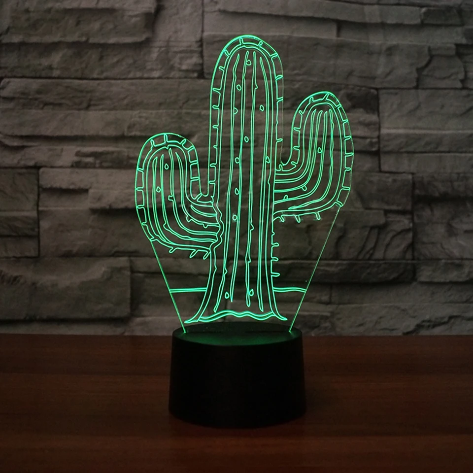

3D LED Visual Cactus Modelling Desk Lamps For Bedroom 7 Colorful USB Plants Touch Night Lights As Children Friends Birthday Gift