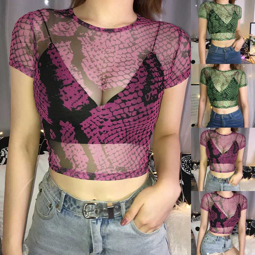 Sexy Brand New Womens Summer Snakeskin Print Mesh Sheer See Through Short Sleeve Crop Tops Casual Short T-Shirt
Sexy Brand New Womens Summer Snakeskin Print Mesh Sheer See Through Short Sleeve Crop Tops Casual Short T-Shirt
