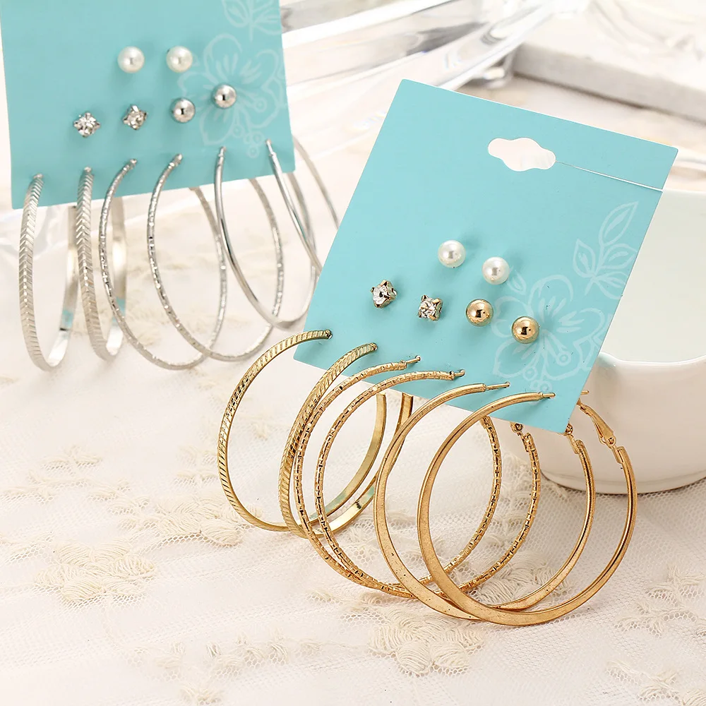 6 Pcs Big Round Circle Metal Drop Earrings for Women Punk Gold Silver Color Pearl Crystal Jewelry Temperament Korean Brincos
6 Pcs Big Round Circle Metal Drop Earrings for Women Punk Gold Silver Color Pearl Crystal Jewelry Temperament Korean Brincos
