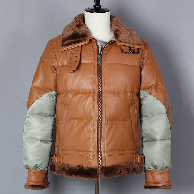2019 Genuine Leather Jacket Men Fashion Thick Sheepskin Stitching Fur Collar Spliced B3 Air Force Down Jacket Winter Coat
2019 Genuine Leather Jacket Men Fashion Thick Sheepskin Stitching Fur Collar Spliced B3 Air Force Down Jacket Winter Coat