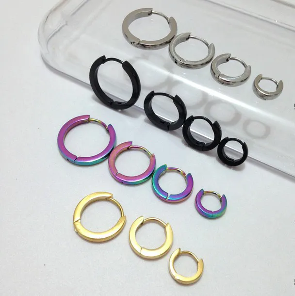 Hot Fashion Men Women Narrow Hoop Pendientes Color Gold Black Steel Round Hand-made Loop Circle Huggie Earrings Jewelry | Украшения и