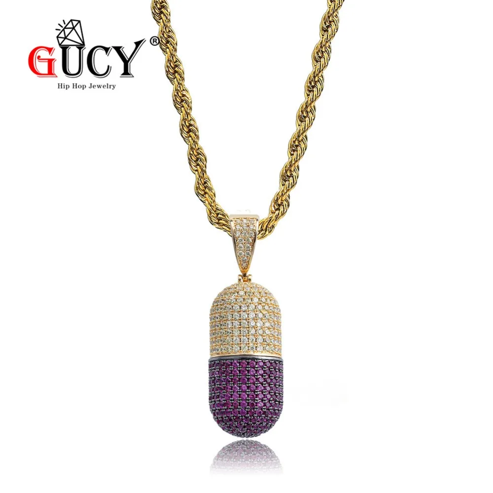 GUCY Hip Hop Capsule Pendant Necklace With 4MM Tennis Chain Gold Color Plated All Iced Out Cubic Zircon Men's Jewelry Gift Party
GUCY Hip Hop Capsule Pendant Necklace With 4MM Tennis Chain Gold Color Plated All Iced Out Cubic Zircon Men's Jewelry Gift Party