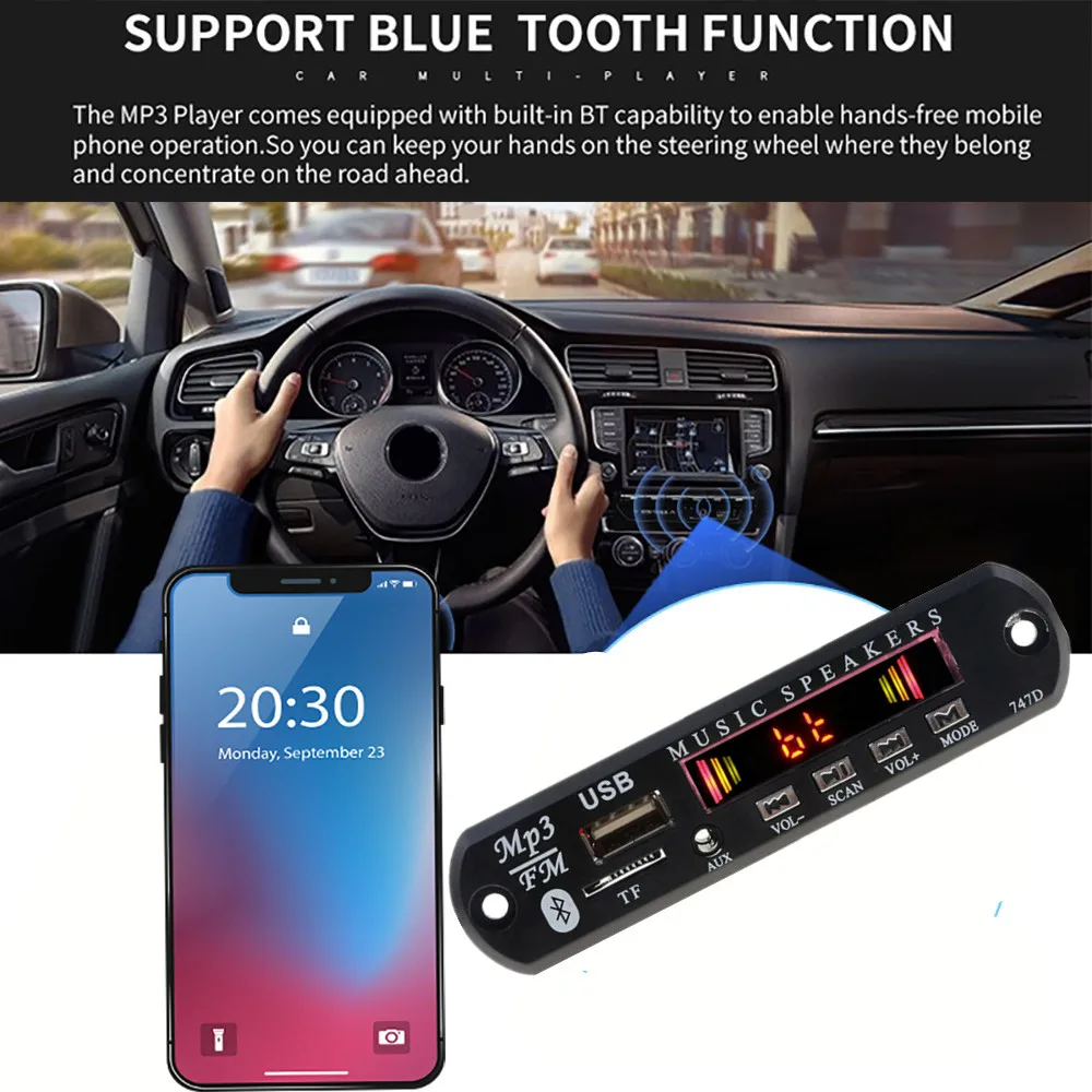 Car Bluetooth FM Radio wireless Mp3 Player Handsfree with MIC TF USB 3.5mm AUX 5V 12V Car Audio Modification kit for Speakers
Car Bluetooth FM Radio wireless Mp3 Player Handsfree with MIC TF USB 3.5mm AUX 5V 12V Car Audio Modification kit for Speakers