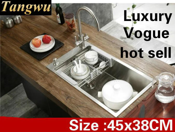 

Free shipping Apartment luxury kitchen manual sink single trough vogue wash vegetables 304 stainless steel hot sell 450x380 MM