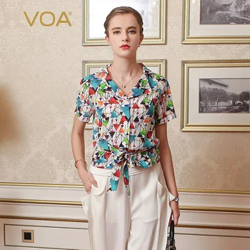 VOA 2017 Summer Sexy Turn-down Collar Short Sleeve Print Shirt Leisure Silk Blouse Fashion Belt Casual Loose Women Tops B6001
VOA 2017 Summer Sexy Turn-down Collar Short Sleeve Print Shirt Leisure Silk Blouse Fashion Belt Casual Loose Women Tops B6001