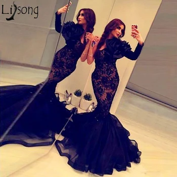 Sexy Black Mermaid Evening Dress Long Sleeve Ruffle One Shoulder Lace Beads Chic Prom Dresses Cheap Robe de soiree Abendkleider
Sexy Black Mermaid Evening Dress Long Sleeve Ruffle One Shoulder Lace Beads Chic Prom Dresses Cheap Robe de soiree Abendkleider