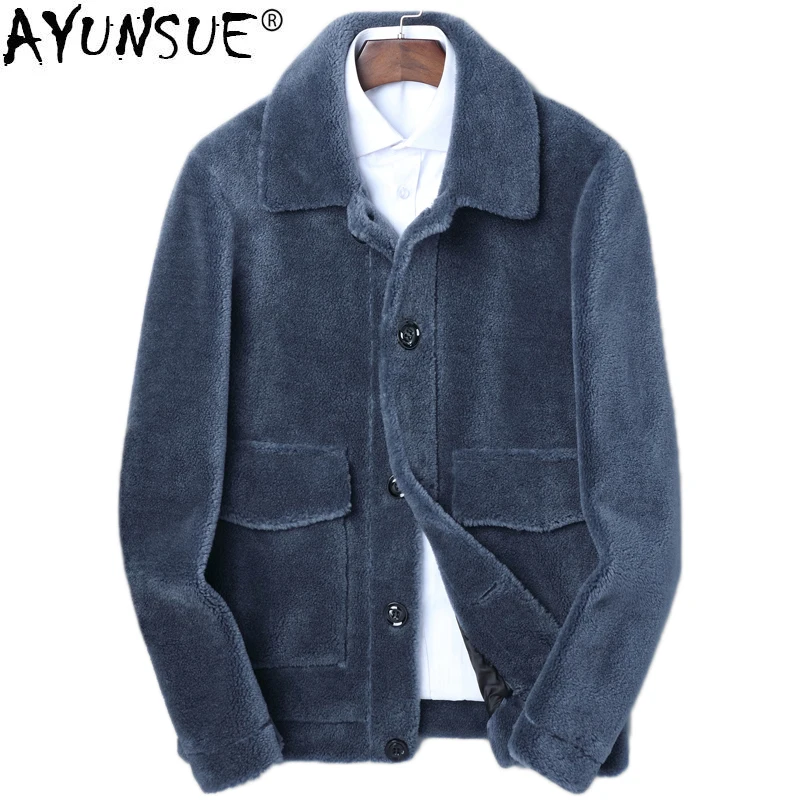 AYUNSUE Real Fur Coat Men Autumn Winter Sheep Shearing Wool Jacket Plus Size Short Mens Jackets Veste Hiver Homme KJ1091 | Мужская