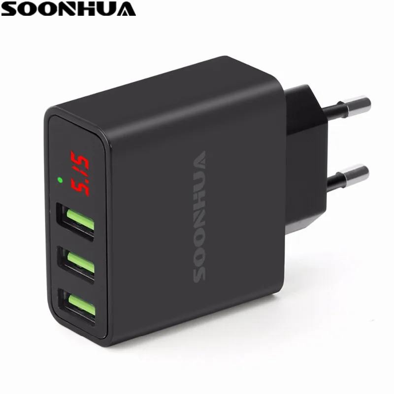 SOONHUA 3 Port USB Phone Charger LED Display EU/US Plug Universal Smart Fast Charging Mobile Wall Charger for iPhone iPad Xiaomi
SOONHUA 3 Port USB Phone Charger LED Display EU/US Plug Universal Smart Fast Charging Mobile Wall Charger for iPhone iPad Xiaomi