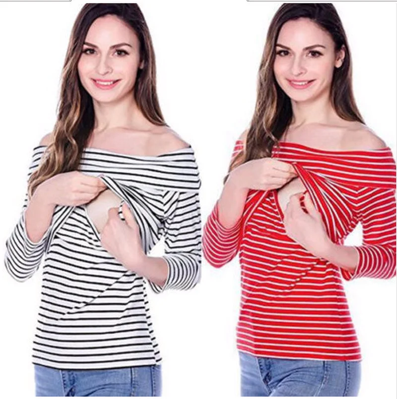 Maternity Clothes Striped T-shirt Multifunctional Breastfeeding Shirt Nursing Hoodies Strapless Fashion Casual Maternity Outfits
Maternity Clothes Striped T-shirt Multifunctional Breastfeeding Shirt Nursing Hoodies Strapless Fashion Casual Maternity Outfits