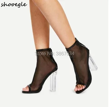 SHOOEGLE Sexy Women Mesh Ankle Boots Transparent Crystal Block High Heels Peep Toe Zip Botas Summer Booties
SHOOEGLE Sexy Women Mesh Ankle Boots Transparent Crystal Block High Heels Peep Toe Zip Botas Summer Booties