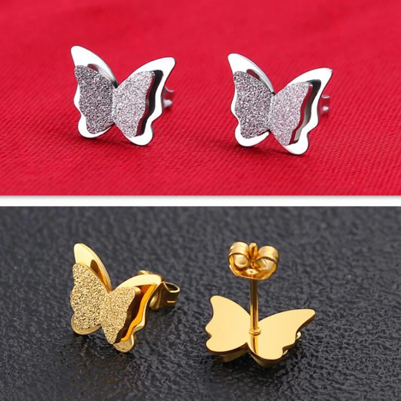

Yiustar Romantic Double Butterfly Earrings for Women Tiny Lovely Animal Stainless Steel Cartoon Stud Earrings Moon StarGifts