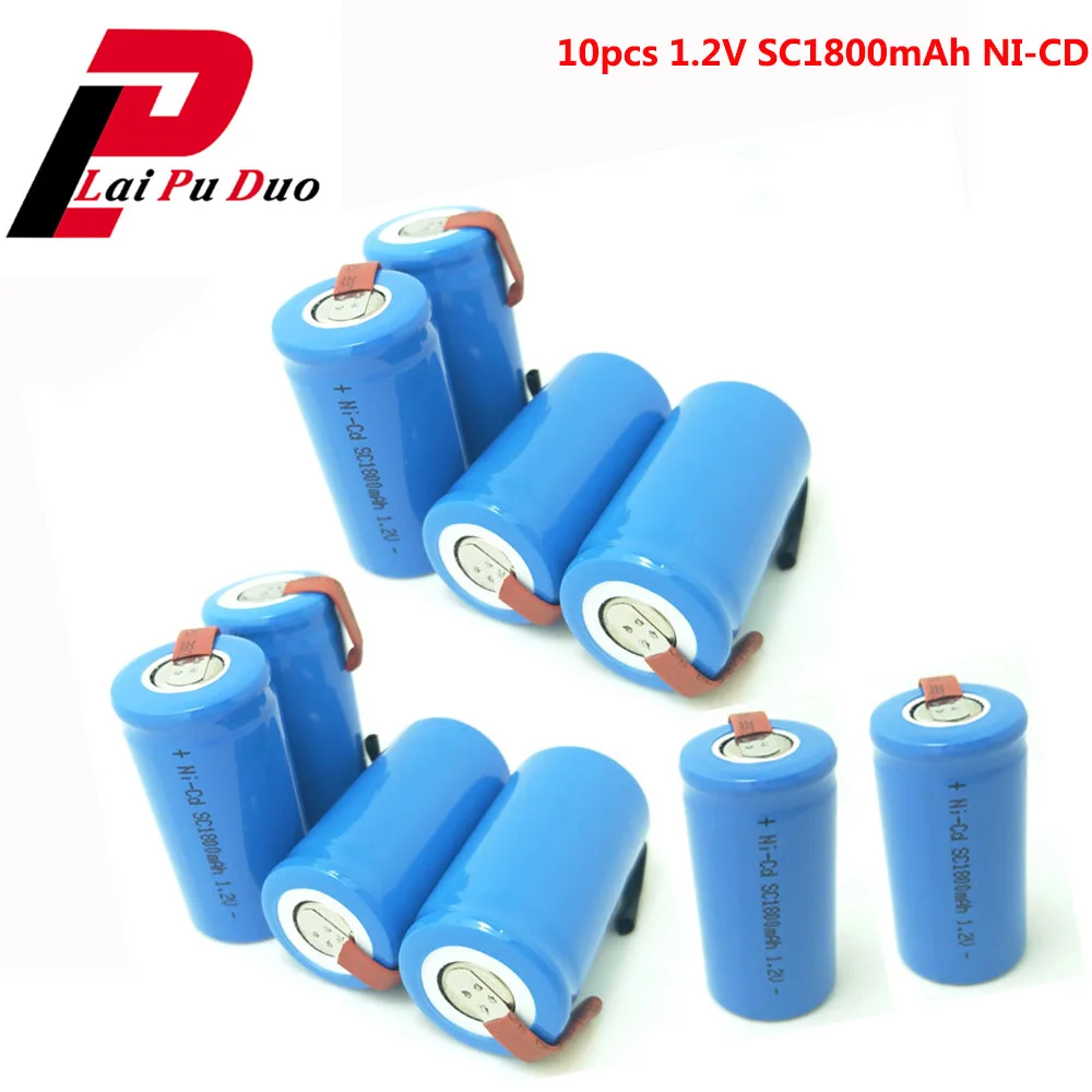 10pcs Sub C SC Battery Cells 1.2V 1800mAh Rechargeable Batteria Ni-CD with tab 4.25*2.2cm | Электроника