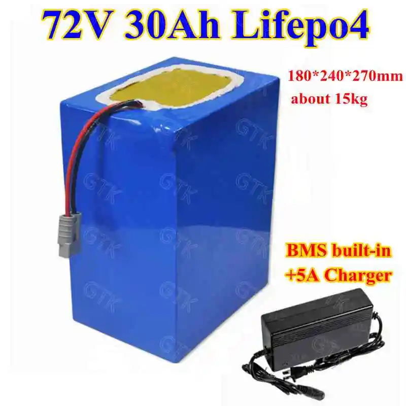 Rechargeable 72v 30ah LiFePO4 lithium battery pack with BMS 80A for 3000W 2500W Electric Bike E-scooter hub motor+5A Charger
Rechargeable 72v 30ah LiFePO4 lithium battery pack with BMS 80A for 3000W 2500W Electric Bike E-scooter hub motor+5A Charger