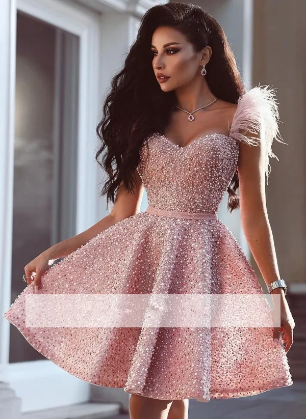Pink 2019 Homecoming Dresses A-line Sweetheart Pearls Feather Short Mini Elegant Cocktail Dresses
Pink 2019 Homecoming Dresses A-line Sweetheart Pearls Feather Short Mini Elegant Cocktail Dresses