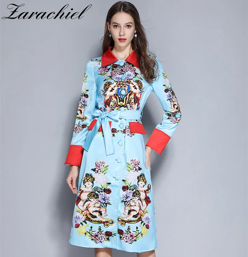 2019 Spring Runway Hit Color Angel Hydrangea Long Trench Coat Women Elegant Belt Overcoat Floral Print Casual Outerwear abrigos
2019 Spring Runway Hit Color Angel Hydrangea Long Trench Coat Women Elegant Belt Overcoat Floral Print Casual Outerwear abrigos