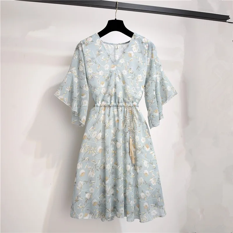 Dress Summer Floral Printed Chiffon Vestidos Mujer 9 Colors Drawstring Elastics Waist Dresses V-collar Short Sleeve
Dress Summer Floral Printed Chiffon Vestidos Mujer 9 Colors Drawstring Elastics Waist Dresses V-collar Short Sleeve