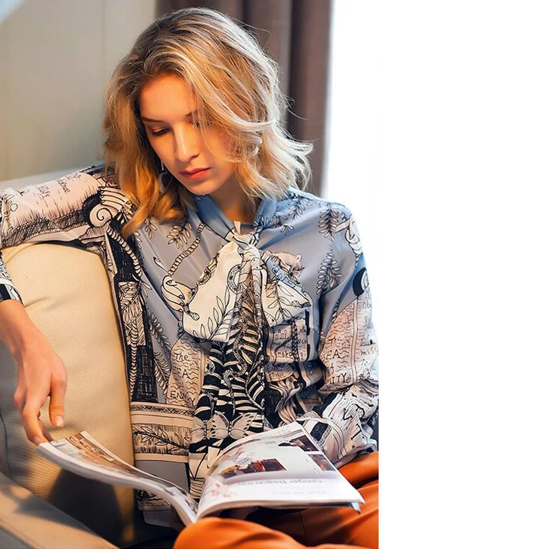 HIgh quality 2019 New fashion Long Sleeve Printing Blouse&Shirt Lady Fashion High-end Boutique Mulberry Silk Blouse Casual Wear
HIgh quality 2019 New fashion Long Sleeve Printing Blouse&Shirt Lady Fashion High-end Boutique Mulberry Silk Blouse Casual Wear