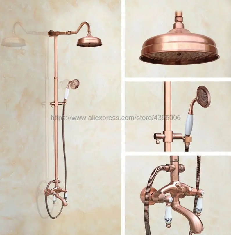 Antique Red Copper 8" Rainfall Shower Mixer Taps with Tub Spout with Handheld Bath Shower Faucet Brg635
Antique Red Copper 8" Rainfall Shower Mixer Taps with Tub Spout with Handheld Bath Shower Faucet Brg635
