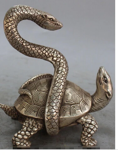 6" Chinese China Silver Fengshui Taoists God Beast Dragon tortoise Snake Statue>>> decoration bronze factory outlets
6" Chinese China Silver Fengshui Taoists God Beast Dragon tortoise Snake Statue>>> decoration bronze factory outlets
