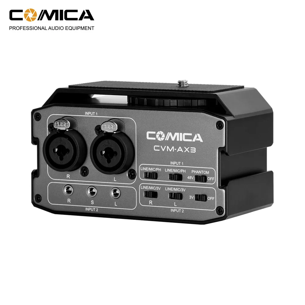 CoMica CVM-AX3 XLR 6.35mm/3.5mm Mics Audio Mixer Adapter Preamplifier for Canon/Nikon/Sony DSLR Camera microphone accessories
CoMica CVM-AX3 XLR 6.35mm/3.5mm Mics Audio Mixer Adapter Preamplifier for Canon/Nikon/Sony DSLR Camera microphone accessories