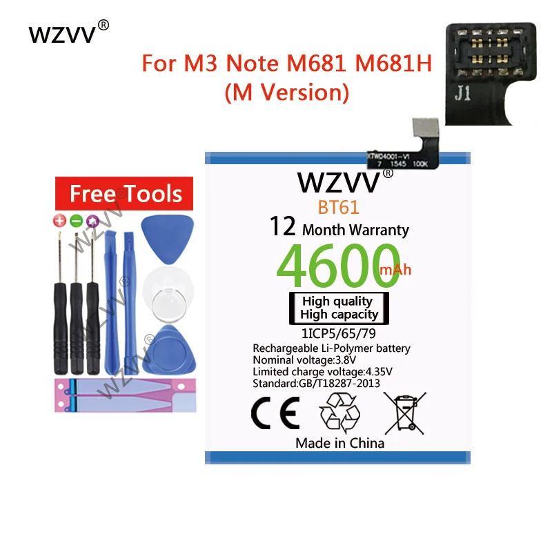 wzvv 4600mAh Li-Polymer Battery BT61 (M- Version) for Meizu M3 Note M3Note M681H M681 High Quality Replacement Batteries
wzvv 4600mAh Li-Polymer Battery BT61 (M- Version) for Meizu M3 Note M3Note M681H M681 High Quality Replacement Batteries