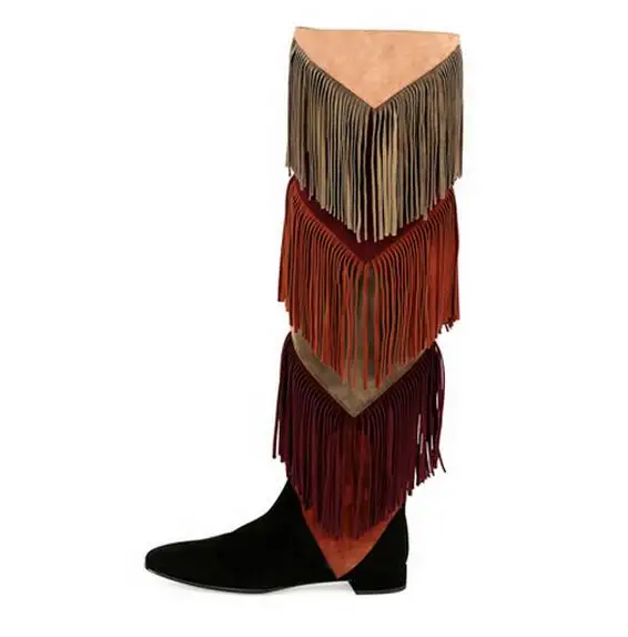 2018 Prismick Knee High Gladiator Fringe Boots Pointed Toe Square Low Heels Boots Back Zipper Suede Leather Flats Shoes Women
2018 Prismick Knee High Gladiator Fringe Boots Pointed Toe Square Low Heels Boots Back Zipper Suede Leather Flats Shoes Women