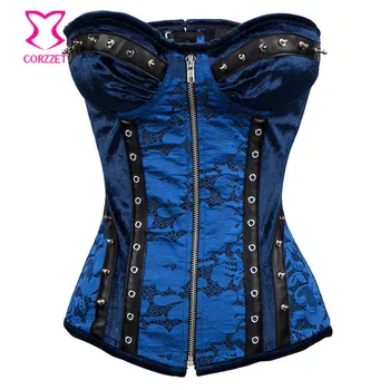 Blue Brocade and Velvet Punk Gothic Rivet Leather Steel Boned Corset Steampunk Clothing Corselet Corsets And Bustiers Sexy
Blue Brocade and Velvet Punk Gothic Rivet Leather Steel Boned Corset Steampunk Clothing Corselet Corsets And Bustiers Sexy