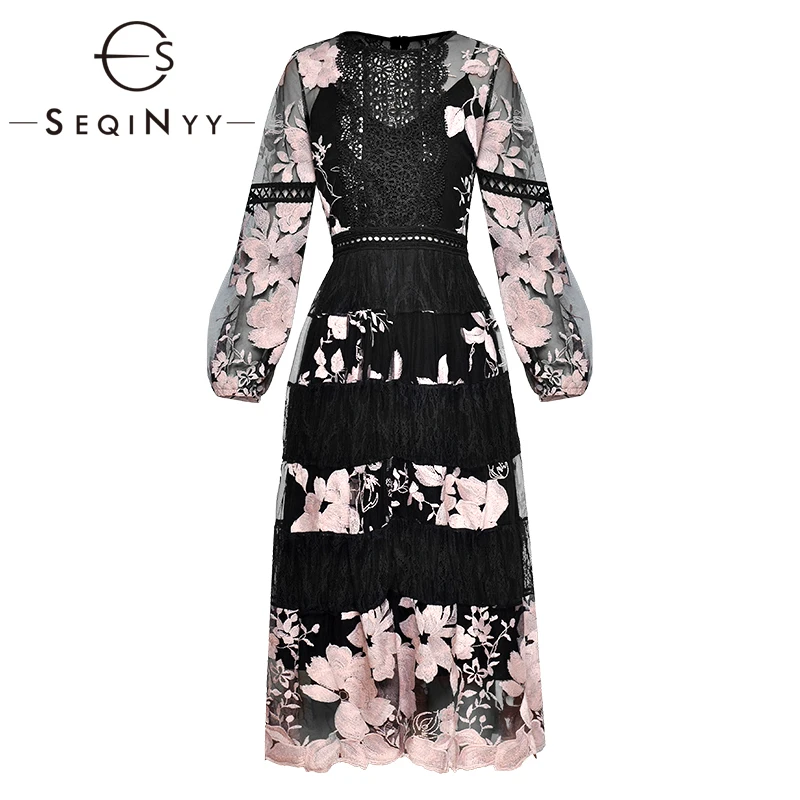 SEQINYY Embroidery Dress Flowers 2019 Summer New Fashion Design Long Lantern Sleeve Lace Black Mesh Midi Dress
SEQINYY Embroidery Dress Flowers 2019 Summer New Fashion Design Long Lantern Sleeve Lace Black Mesh Midi Dress