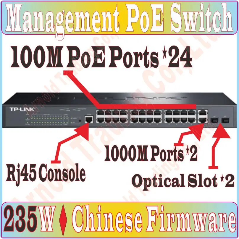 

Chin-Firmware, 29 ports POE 100Mbps Switch with 235Watt 24 POE ports Management, Supply Power to Camera AP etc, With 2*SFP Ports